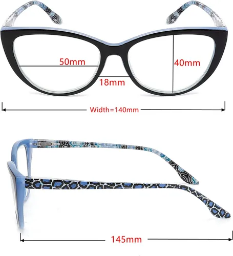 Miniatura 2 de Paquete de 3 lentes de lectura con bloqueo de luz azul, para mujer, diseño elegante de ojo de gato, antifatiga ocular y deslumbramiento, +1.0