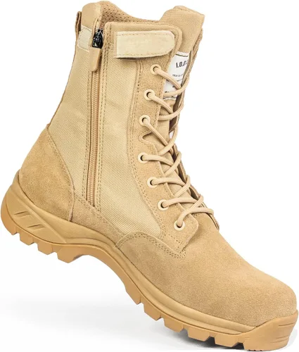IODSON Botas tácticas militares para hombre con cremallera lateral, botas de trabajo resistentes a pinchazos, botas de combate del desierto, botas