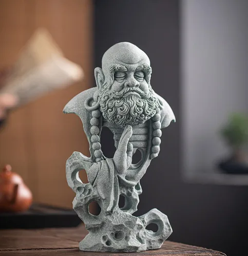 Miniatura 2 de livelyfish Estatua de Buda meditante, pecera, estatuas de Buda zen, figuras de pensador de piedra arenisca para acuario, jardín, decoración