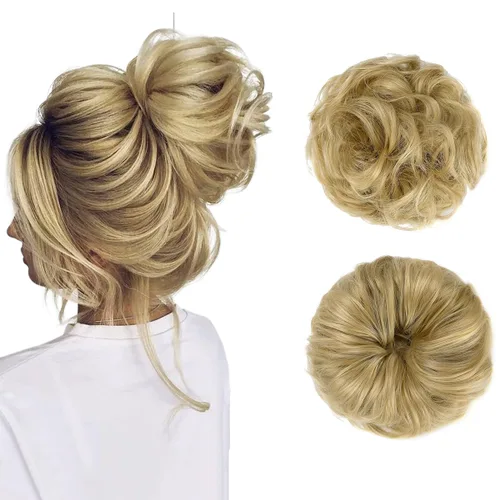 Moño desordenado, moño grueso, coletero, extensiones de cabello para cola de caballo para mujeres y niñas, rubio ceniza