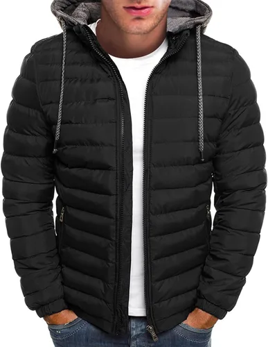 Miniatura 5 de Chaqueta acolchada de invierno para hombre, térmica, ligera, de manga larga, con cremallera, con capucha y bolsillos