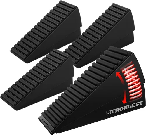 Miniatura 13 de STRONGEST HOME Topes de puerta ajustables XL con resorte, cuña resistente de 3 pulgadas para entradas gruesas y de gran tamaño, agarre de goma Negro