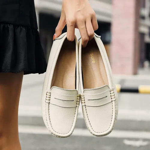 Miniatura 6 de Artisure Mocasines clásicos de cuero genuino para mujer, mocasines de conducción, mocasines casuales sin cordones, zapatos de barco cómodos y a