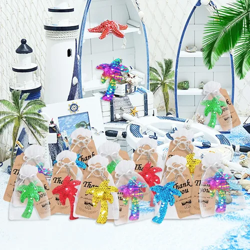 Miniatura 2 de CiciBear Juego de 60 llaveros de lentejuelas de árbol de doble cubierta con 20 llaveros, 20 etiquetas de agradecimiento y 20 bolsas para fiesta