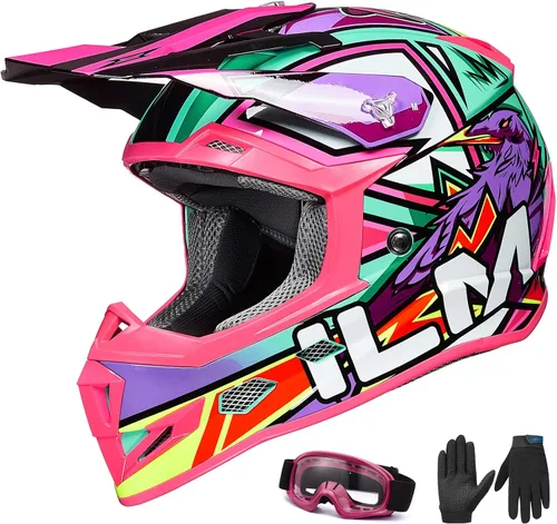 ILM Cascos de Bicicleta de Tierra para Jóvenes y Niños ATV Motocross Motocicleta Todoterreno Bicicleta de Tierra Cara Completa DOT Casco de Cuatro
