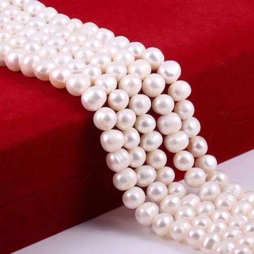 Cuentas de perlas naturales redondas de perforación cultivadas de agua dulce perlas sueltas para hacer joyas, bricolaje, collares, pulseras de Blanco