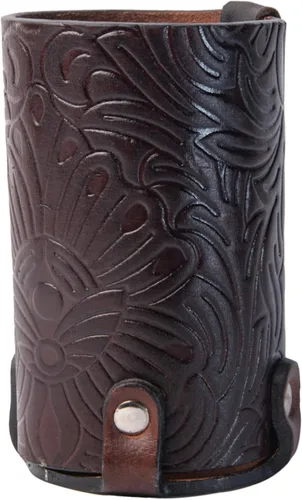 Miniatura 14 de Hulara Funda de cerveza de cuero pulido de grano completo para hombre, hebilla de cinturón de viaje de vaquero/al aire libre Cereza con lazo