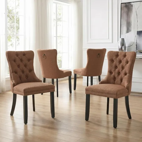 Miniatura 24 de Velvet Dining Chairs Set of 2, Tufted High Chairs with Nailhead Trim, Pull Ring, Black Solid Wood Legs, Elegant Upholstered Accent Chairs for Dining