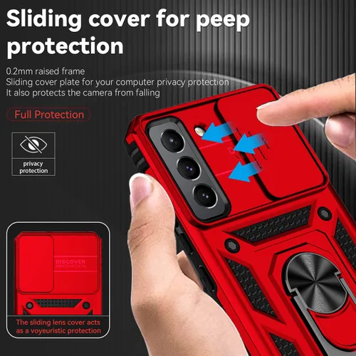 Miniatura 4 de Funda para Samsung Galaxy S22 con cubierta para lente de cámara, protector de pantalla HD, doble capa de grado militar probada contra caídas, Rojo