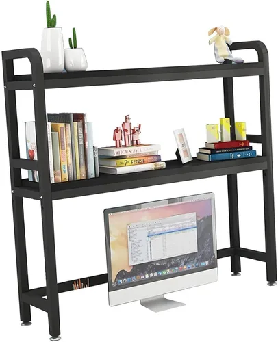Miniatura 3 de Estante de almacenamiento de metal y madera – Estante de exhibición de escritorio ajustable para oficina, dormitorio y balcón (color: blanco)