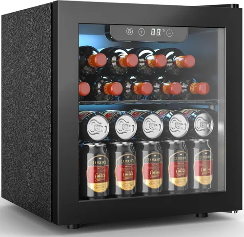 Electactic Nevera de Vino Independiente de Encimera 12 Botellas, 50 Latas Bodega de Vino Enfriador de Bebidas para Refrescos, Cerveza Enlatada,