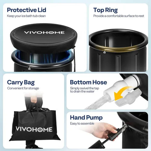 Miniatura 5 de VIVOHOME Bañera de hielo para atletas y amantes del fitness, bañera de inmersión fría portátil de 29.5 pulgadas de diámetro para terapia