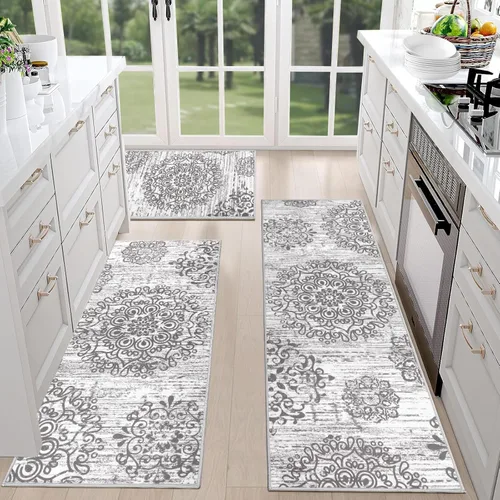 Miniatura 32 de HEBE - Juego de 3 alfombras de cocina de granja, antideslizantes, lavables, tapetes de cocina bohemios para suelo, alfombra de cocina, alfombra
