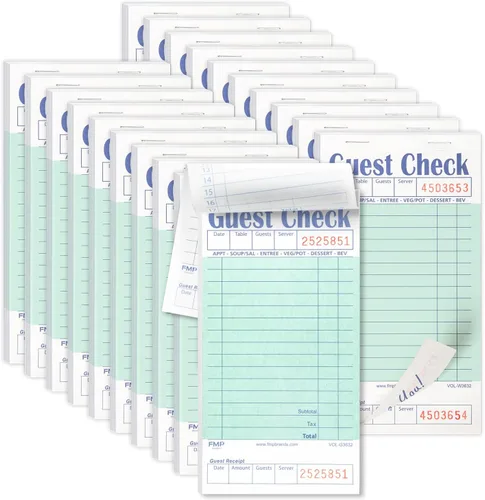Miniatura 11 de FMP Brands Libros de cheques de invitados para servidores, papel de bloc de notas de servidor, total de 500 hojas (10 blocs), azul con recibo