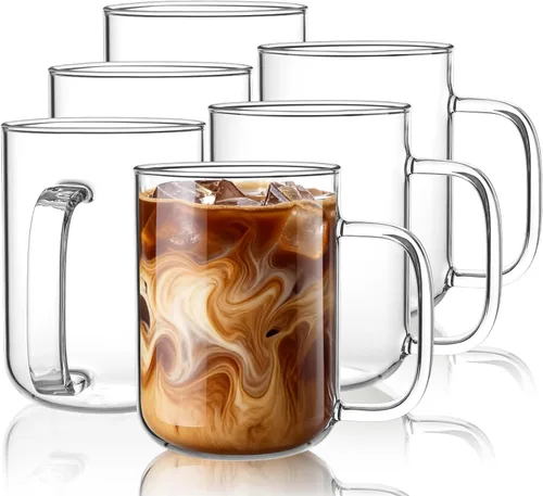 Miniatura 14 de Tazas de café de vidrio, tazas de café helado de 24 onzas, tazas de té transparentes grandes, juego de 2, tazas de vidrio con asas, tazas de vidrio