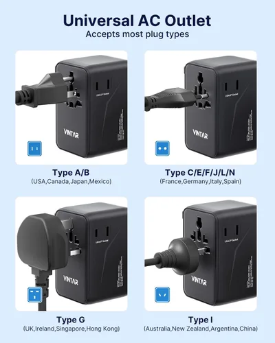 Miniatura 5 de VINTAR 140W GaN Universal Travel Adapter, 6-in-1 International Power Adapter with 2AC, 3 USB-C PD & 1 USB-A QC, All-in-One Charger Compatible with