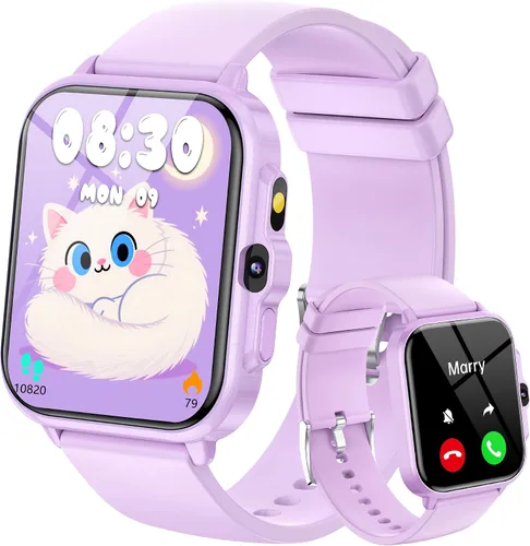 Miniatura 9 de Reloj inteligente para niños, rastreador de actividad física de 1.85 pulgadas con cámara, juegos, música, SOS, AI, reloj despertador, video, control