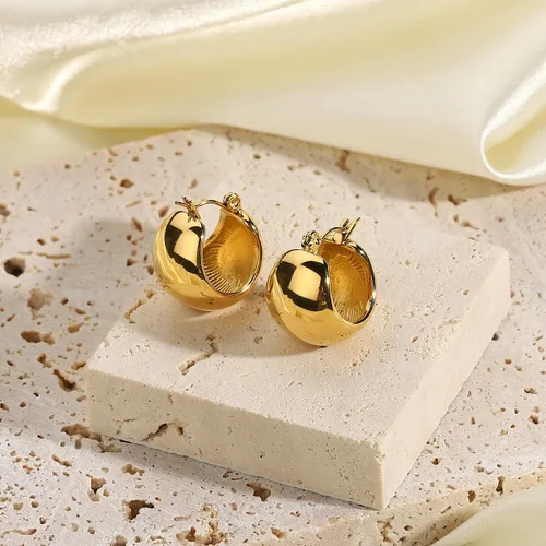 Miniatura 111 de Aretes de aro gruesos de oro para mujer, chapados en oro de 14 quilates, aretes de aro triple, hipoalergénicos, a la moda, aretes de aro gruesos