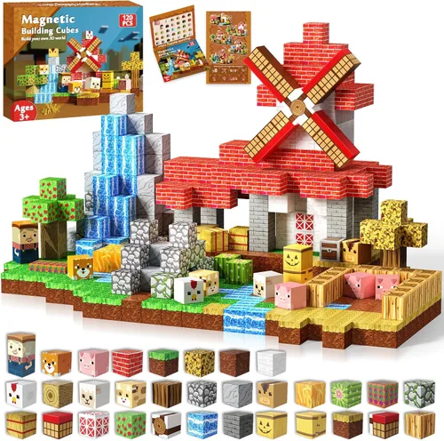 Goody King Bloques Magnéticos | 120 piezas de bloques de construcción magnéticos, casas magnéticas de animales de granja, juguetes sensoriales STEM