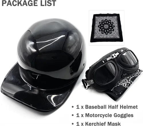 Miniatura 5 de Casco de béisbol vintage para motocicleta, gorra abierta con gafas para hombres y mujeres adultos, ciclomotor, moto, jet-scooter, bicicleta, Street