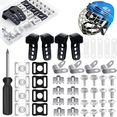 Football Helmet Repair Kit, Hockey Helmet Replacement Parts, Visor J Clips Rubber Gasket Screw Nuts with 1 Pcs Srewdriver, Chin Strap Adapter for