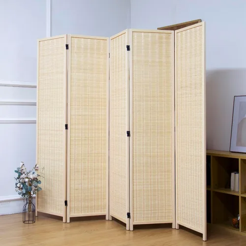 Miniatura 13 de 3 Panel Bamboo Room Divider for Home & Office, 5.6 ft Tall Folding Partition Wall in Natural Beige, Double-Sided Privacy Screen for Room Separation