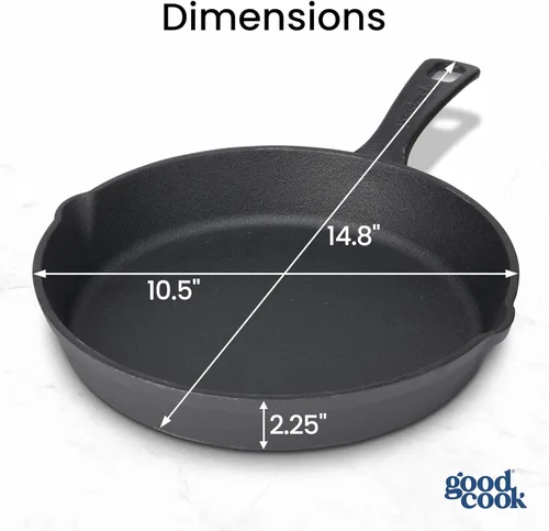 Miniatura 2 de GoodCook Sartén de hierro fundido pre-sazonado para horno, 10 pulgadas, color negro