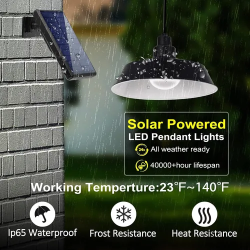 Miniatura 4 de Luces colgantes LED solares con control remoto (paquete de 2), panel solar ajustable y cable de 16.4 pies, impermeable IP65 para uso en exteriores e
