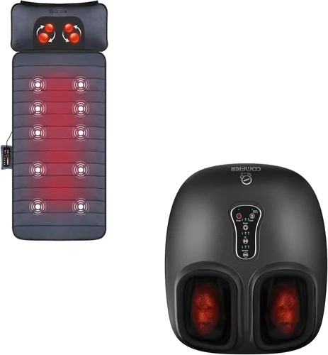 COMFIER Alfombrilla de masaje de cuerpo completo con almohada de masaje de cuello Shiatsu movible, masajeador de pies Shiatsu con calor, vibración,