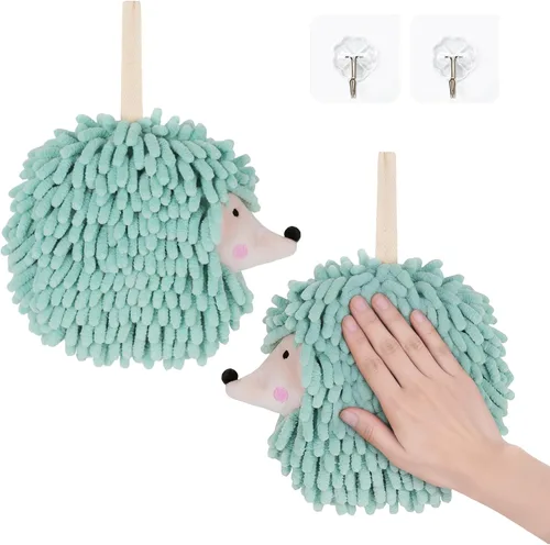 Miniatura 9 de Paquete de 2 toallas de mano colgantes de chenilla, toallas de mano de microfibra súper absorbentes, toallas de mano de felpa suave de secado rápido