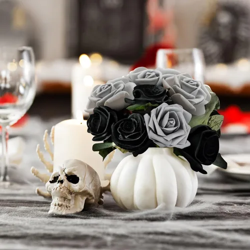 Miniatura 9 de Bright Creations Rosas de espuma de flores artificiales, paquete de 100 cabezas de flores de polietileno gris de 3 pulgadas, rosas grises sin tallo