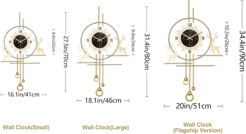 Miniatura 3 de Reloj de pared dorado para sala de estar, reloj de pared decorativo dorado grande con luz, reloj de pared silencioso creativo decorativo