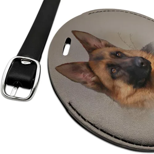 Miniatura 2 de Tarjeta de identificación redonda de piel con diseño de perro pastor alemán