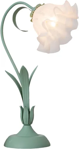 Miniatura 9 de Lámpara de mesa moderna regulable, lámpara de mesa de noche estilo flor verde con pantalla de cristal, lámpara de escritorio con interruptor