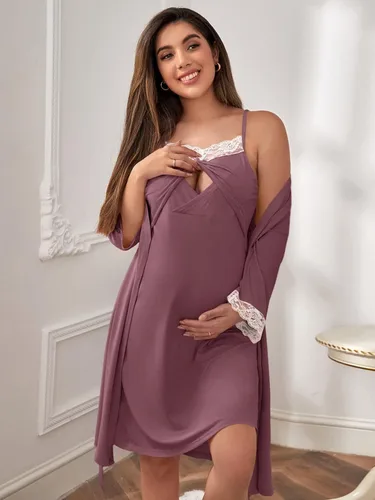 Miniatura 3 de Verdusa Conjunto de camisón y bata de maternidad para mujer, sin mangas, camisón de lactancia