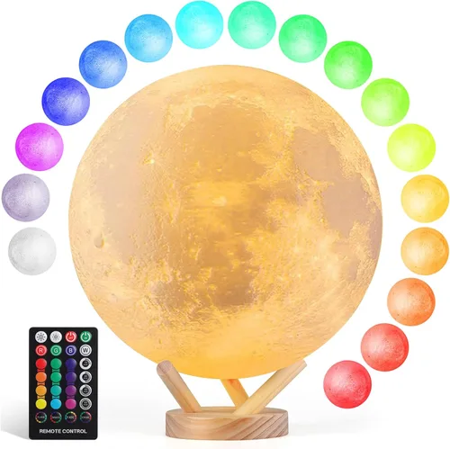 Lámpara de luna, luz de luna de control deslizante de 6 pulgadas, luz nocturna para niños, luz nocturna de luna de 16 colores con soporte único,