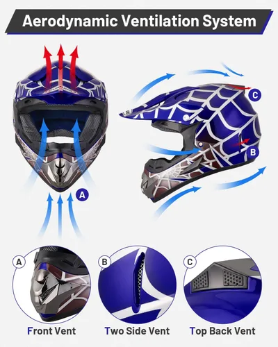 Miniatura 6 de OUMURS DOT Casco para bicicleta de tierra para jóvenes para niños y niñas de 5 a 14 años, de cuatro ruedas, motocross, BMX, MX, UTV, moto de nieve