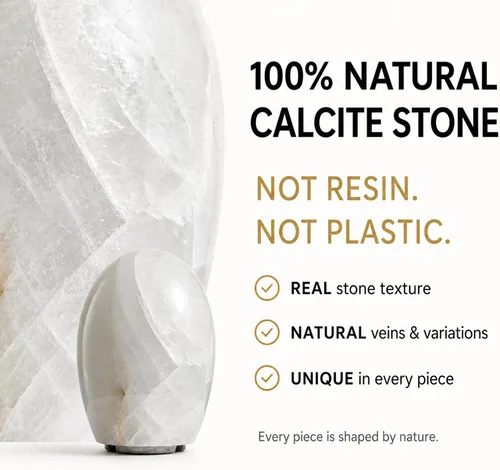 Miniatura 3 de Lámpara de piedra de calcita natural, cristal sólido de 15 libras (15.4 lbs), lámpara de mesa única hecha a mano, brillo cálido y regulable
