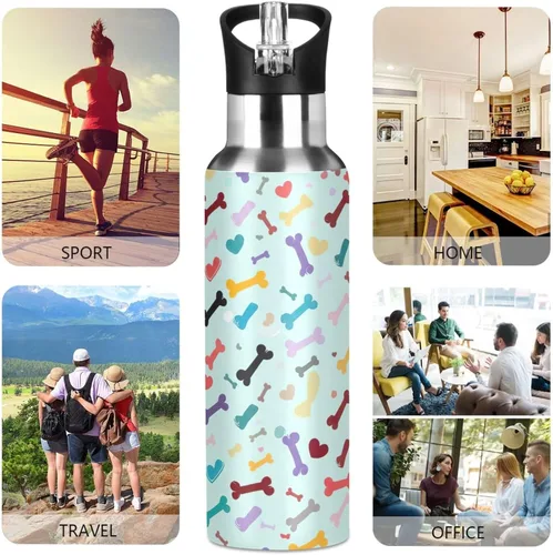 Miniatura 5 de BPA-Free Sport Water Bottle Insulated 20 Oz, Stainless Steel Vacuum Insulated Water Bottle for Gym Outdoor Travel School, Colorful Dog Bone Heart