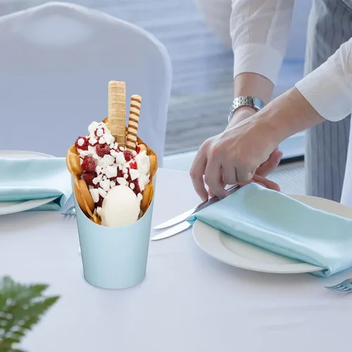 Miniatura 7 de Whaline 50 tazas de charcutería azules con bolsas de palitos, lazos giratorios, 14 onzas, desechables, para aperitivos, papas fritas para el hogar