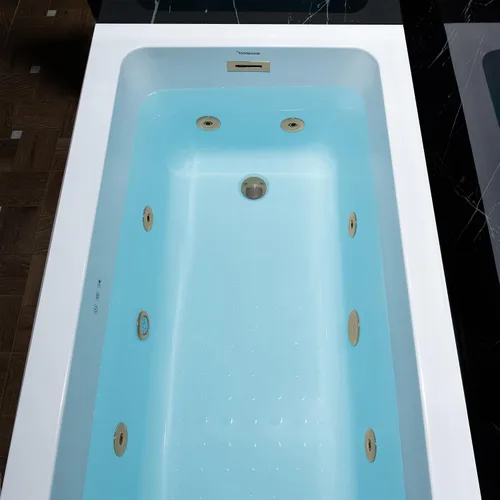 Miniatura 10 de WOODBRIDGE Bañera de hidromasaje rectangular de acrílico de 60 x 30 pulgadas con calefacción en blanco con drenaje izquierdo, acabado dorado