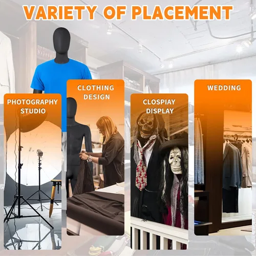 Miniatura 6 de Maniquí masculino de cuerpo completo en forma de vestido, maniquí de 73 pulgadas ajustable, modelo de vestido de plástico, soporte de maniquí Negro