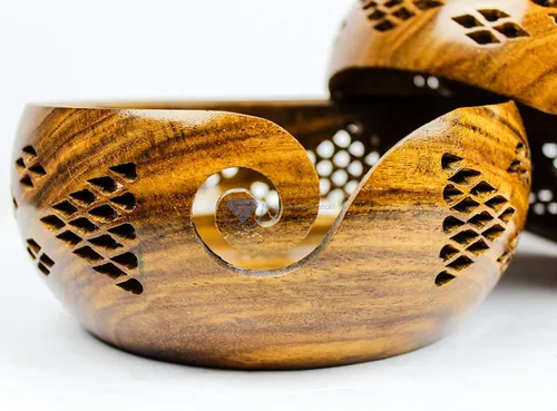 Miniatura 8 de Nagina International Cuencos de almacenamiento de hilo hechos a mano de palisandro prémium con parrillas decorativas talladas hechas a mano