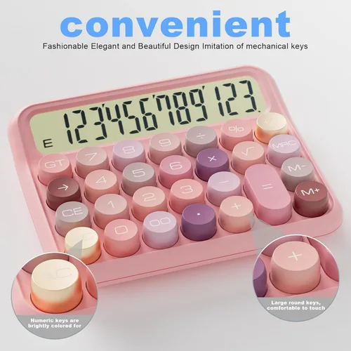 Miniatura 4 de DECKLIT Calculadora de escritorio con batería, pantalla LCD extra grande de 12 dígitos, botones grandes fáciles de presionar, pantalla de Rosa
