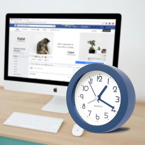 Miniatura 2 de Reloj despertador con luz de fondo, 4.5 pulgadas, lindo reloj analógico redondo de cuarzo digital, sin tictac, funciona con pilas, textura Azul