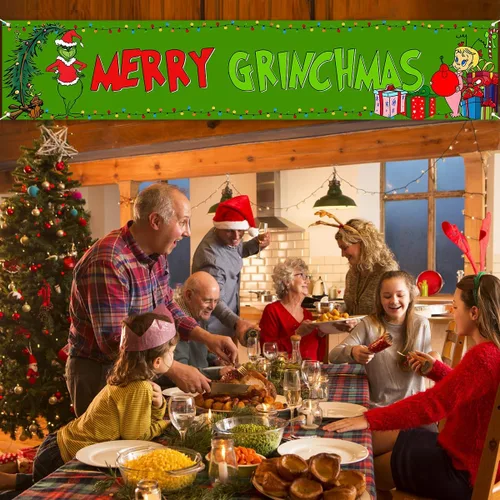 Miniatura 5 de Nepnuser Bandera de Navidad Verde para Valla de Jardín Decoración de Fiesta de Vacaciones de Invierno Navidad Gran Letrero Colgante para Casa Jardín