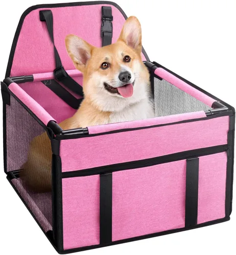 GENORTH Asientos de coche para perros pequeños para perros pequeños, asiento elevador portátil para cachorros/mascotas con correa de clip y ventana