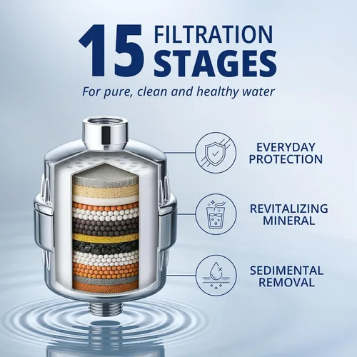 Miniatura 2 de COLSEN Filtro de ducha de repuesto – Suavizador de agua de baño universal para tina, sistema de filtración de 15 etapas, purificador de mano