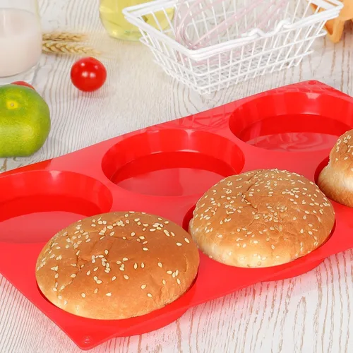 Miniatura 3 de CAKETIME Molde para Magdalenas Jumbo, Moldes de Huevo de Silicona para Sándwiches de Desayuno 4 Pulgadas de Gran Tamaño para Horno, Magdalenas Rojo