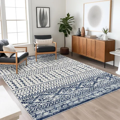 Miniatura 28 de Art&Tuft Alfombra de área de 8 x 10 pies, súper suave, ultrafina, marroquí, lavable, antideslizante, para sala de estar, plegable, geométrica, Gris